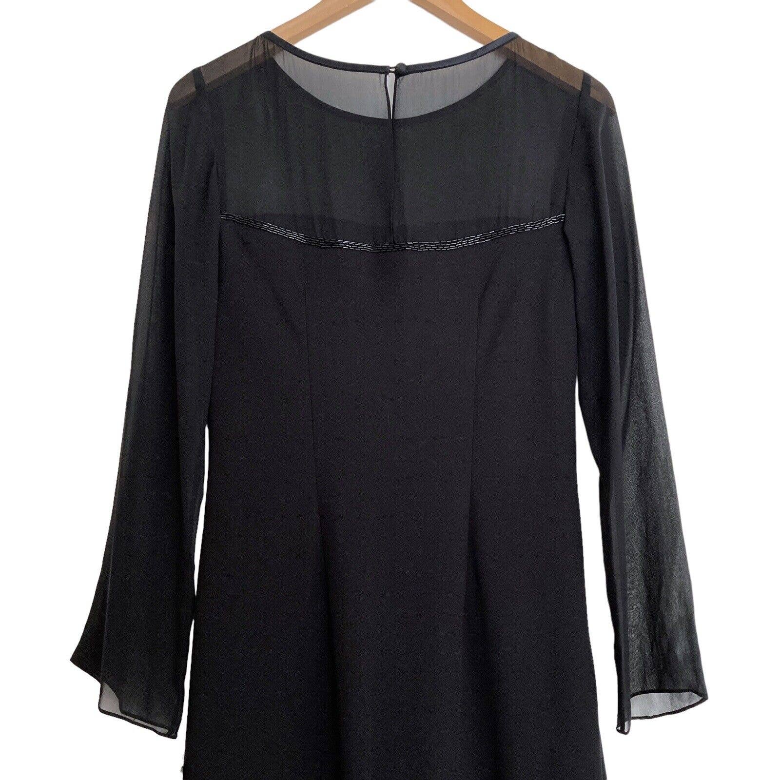Maggy London Womens 4 Black Dress Cocktail Sequin Sheer Illusion Long Sleeve Lbd — image 5 of 8